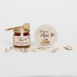 Bomboniera miele 120g con caramelle in latta, confetti, spargimiele e grafica personalizzata