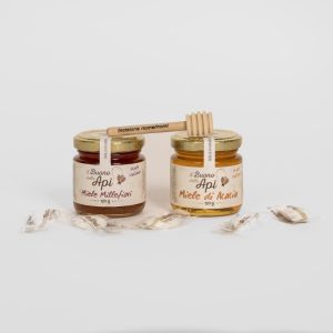 Bomboniera miele millefiori 120g con miele di acacia 120g, confetti, spargimiele e grafica personalizzata