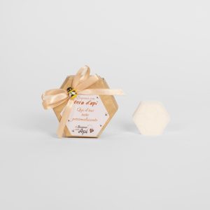 Segnaposto sapone con grafica personalizzata e fiocco arancio