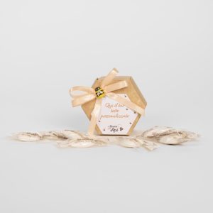 Segnaposto scatolina confetti con grafica personalizzata e fiocco arancio