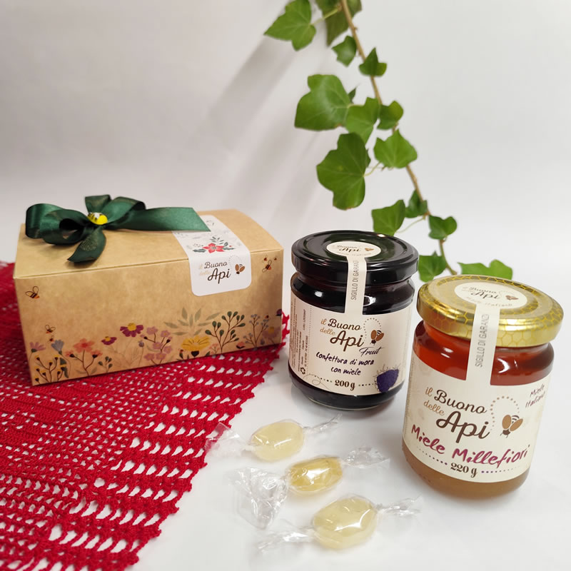 Miele millefiori 220g e Confettura mora in confezione regalo Christmas